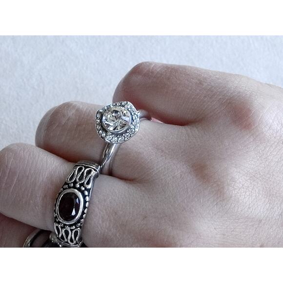 Brighton Romantica Ring Silver Plated Stackable Rhinestone Crystal Size 5.75 - Picture 4 of 4